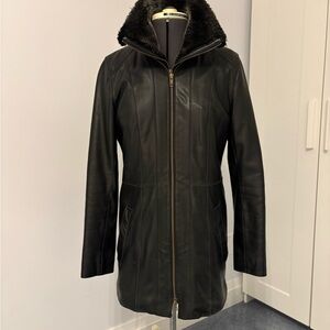 Women’s Olde Hide House Black Leather Coat w/ Removable Lining – XS